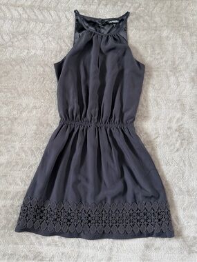 Express Gray Sleeveless Dress with Crochet Hem – Size XS - Minimalist Boho Chic